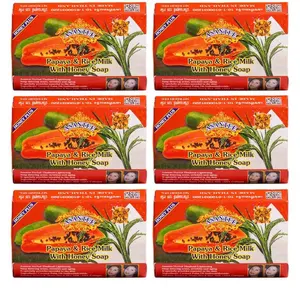 Asantee Papaya & Rice Milk with Honey Cleansing Soaps - 6 Bars 125 Grams Each