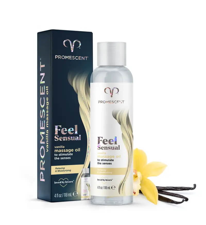 Promescent Massage Oil for Massage Therapy, Premium Body Oil for Men & Women to Relieve Stress & Sore Muscles, Essential Oils for Skin (4 oz) (Vanilla)