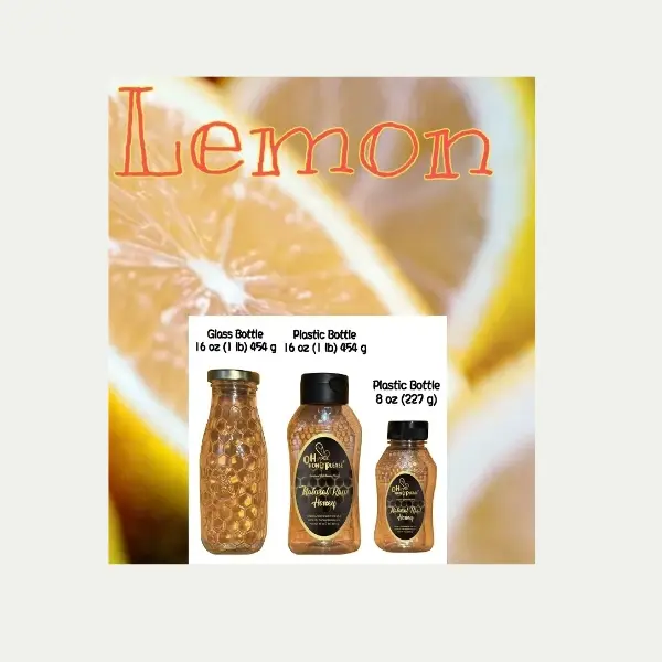 Oh Honey Please Lemon Flavor Infused Honey 100% Natural Raw Unfiltered Honey in Glass Plastic Bottles 16 oz 8 oz Options