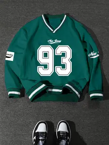 Unisex Loose-Fit V-Neck Sweatshirt Tops, Digital Print Long Sleeve Pullover, Casual Street Style, Thick Fabric, Fall & Winter Fashion, Garment