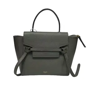 Pre-owned Celine leather Shoulder Bags Belt Nano Olive Green Grained Calfskin Bag