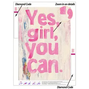 5D DIY Diamond Painting | Motivational Text Art Rhinestones Full Mosaic Crafts Kit. "Yes, Girl, You, Can" HD Art Diamond. Gift Diamond Painting, Concentrate And Calm Your Mood Through DIY