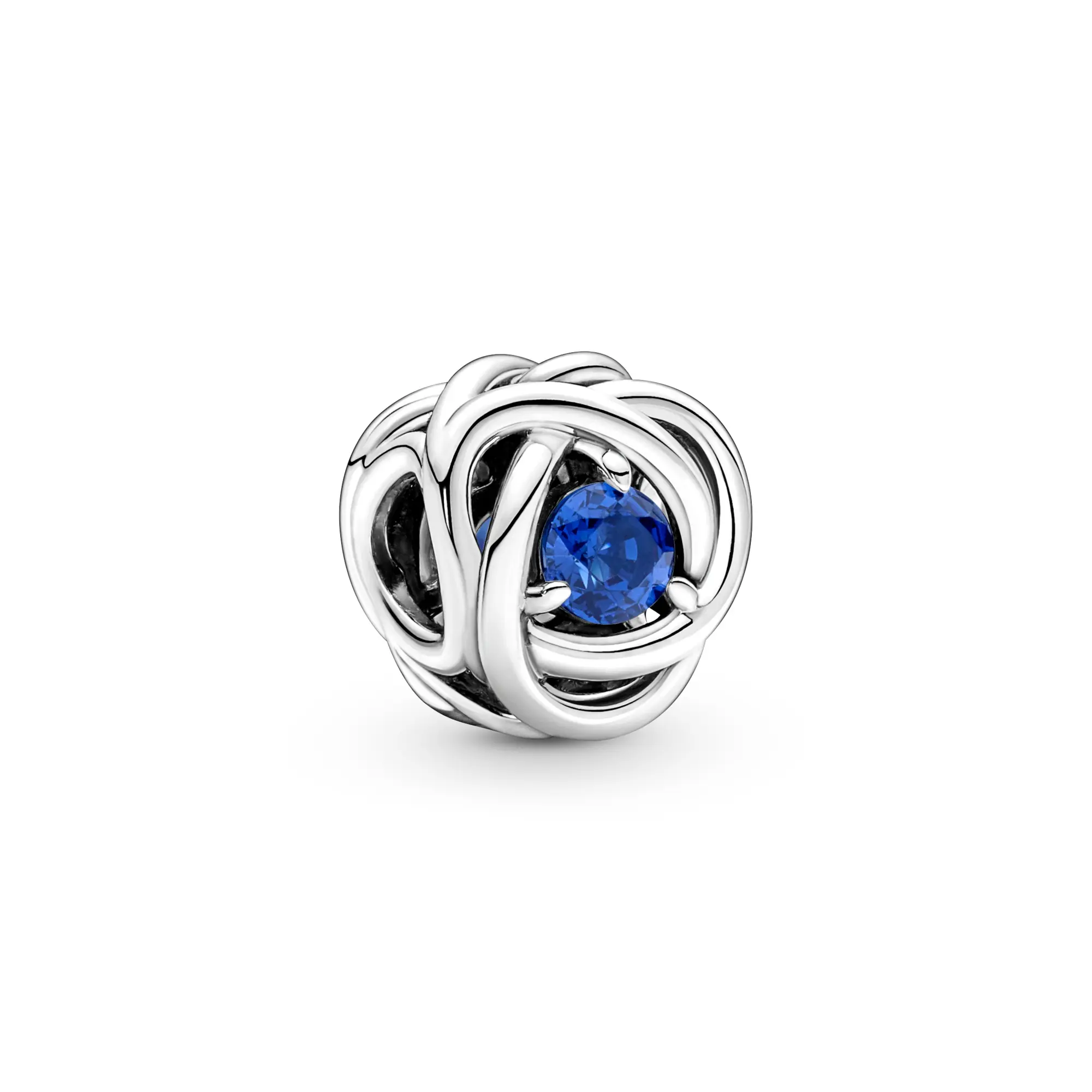 Pandora Blue Eternity Circle Charm 790065C07 - Charms & Pendants, Infinity Braid Design, Central Stone Style, Crystal Center, Symbolizing Eternity