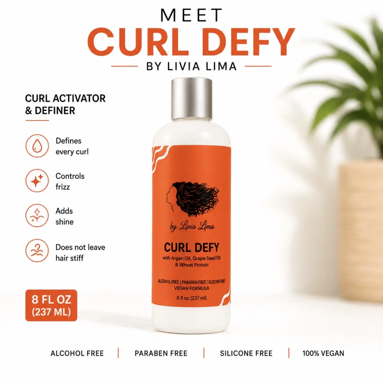 Curl Defy ,Define soft Gel for Curly Hair, Anti Fizz, Long Lasting Definition,Natural Hold, 8 oz Haircare Lightweight Frizz