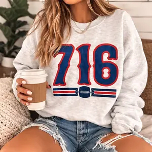 Area Code Football Sweatshirt - 50% Cotton 50% Polyester Soft Cozy Long Sleeve Casual Stylish Graphic Sweatshirt