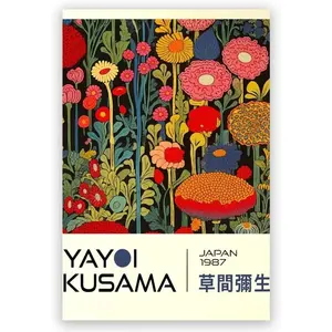 TqzQuilyan Retro Yayoi Kusama Poster Colorful Sea Waves Abstract Art Prints Retro Japanese Wall Art Gallery Exhibition Wall Decor 12x18inch Unframed, style-8