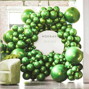 100Pcs Vibrant Metallic Green Balloon Arch  Mixed Sizes (5"-18") for Jungle Safari, Tropical & Wild One,  Sports, High-Shine Graduation & Forest Wedding Party Decor