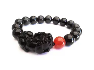 Feng Shui Obsidian & Red Agate Pi Yao Bracelet – Wealth, Luck & Protection, Spiritual Gift for Him and Her