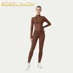 ROROLEMON Two-Piece Tracksuit Set - Short Jacket with Gold Zipper & High-Waisted Nine-Minute Pants