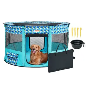 VEVOR Foldable Pet Playpen, 44''x 44''x 24'' Portable Dog Playpen, Crate Kennel for Puppy, Dog, Cat, Waterproof 600D Oxford Cloth, Removable Zipper, for Indoor Outdoor Travel Camping (Round, L)VEVOR Super Brand Day