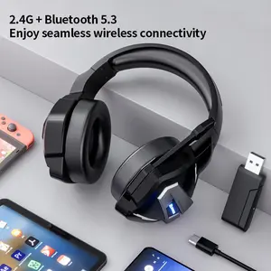 Wireless gaming headphones for PS5, PS4, PC and Switch - 2.4GHz and Bluetooth dual-mode headphones with microphone, 20 millisecond low latency, 3D stereo sound effect, ENC active noise cancellation, RGB lighting effect, 50-hour ultra-long battery life