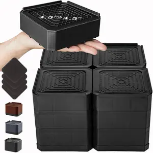 Wide Base Bed Risers, Stackable Furniture Lifts 2, 3.6, 5 Inch Heavy Duty Couch Risers for Chair Desk Table Legs, Support up to 6000lbs, Under Bed Storage Solution (Black 4 Pack, 5inch)