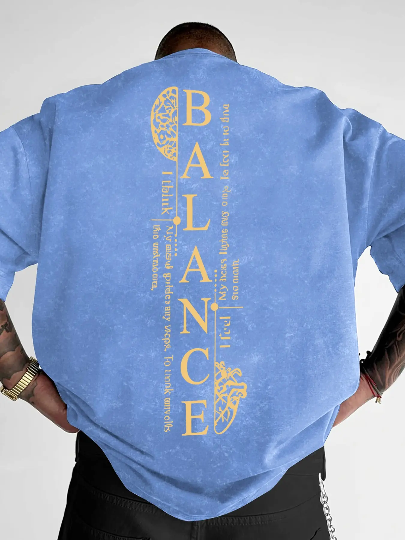 Men's "BALANCE" Washed Oversized Graphic T-Shirt, Double-Sided Print Casual Streetwear Tee, Minimalist Vintage Aesthetic Style Short Sleeve Top, Casual Streetwear Tops, Menswear #WashedTee #BalancePrint #StreetwearFashion #VintageTshirt #TikTokMadeMeBuyIt