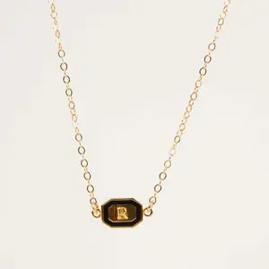 Initial Gold Block Pendant Necklace