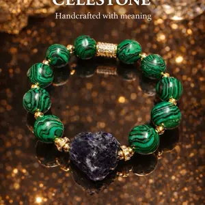 Celestone Malachite & Amethyst Handcrafted Bracelet with Meaningful Design and Gold Accents