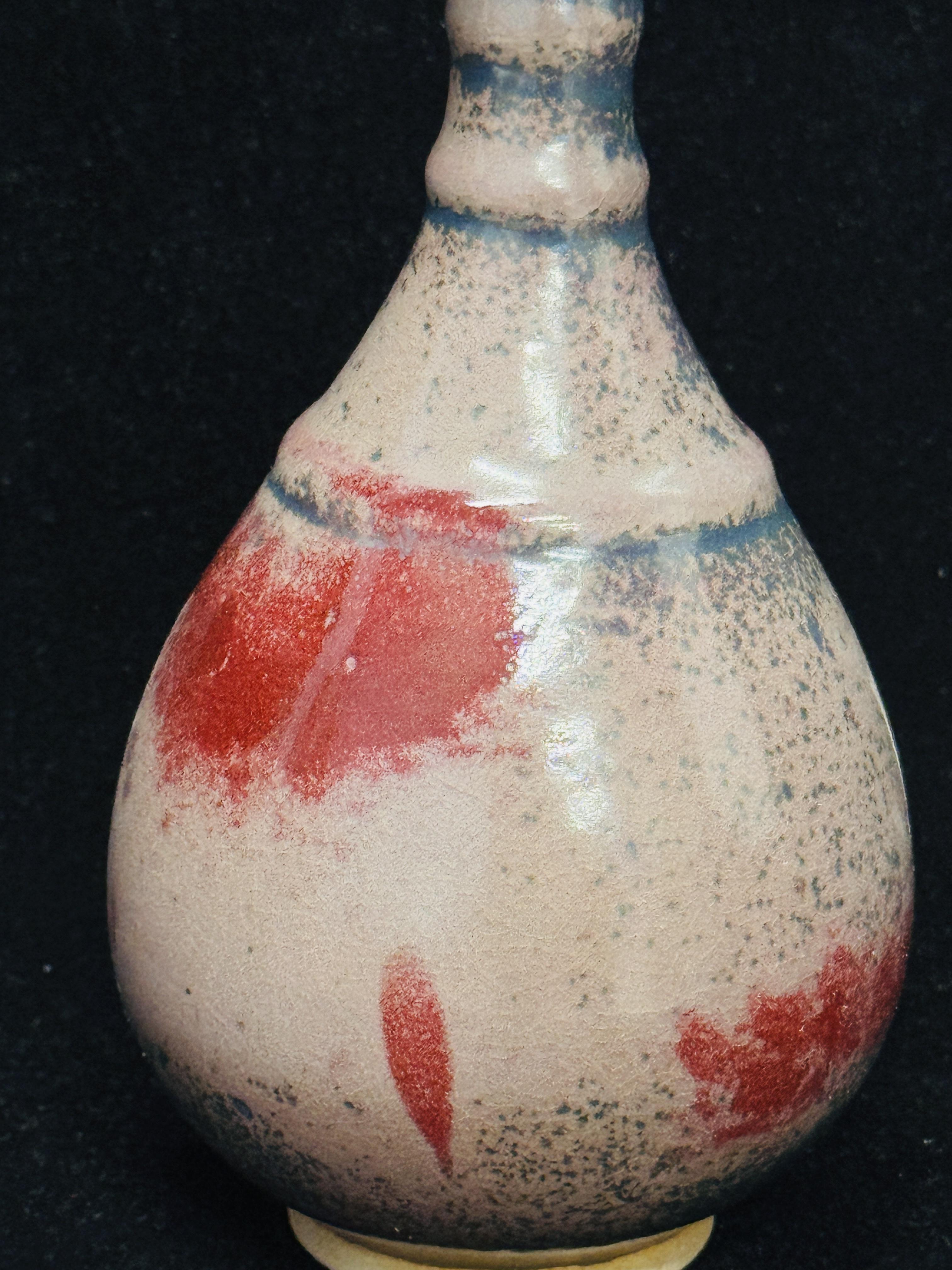 Handmade Chinese Jun Porcelain Vase, Vintage Red-Gray Kiln-Fired Glaze Ceramic Vase, Unique Asian Art Home Decor