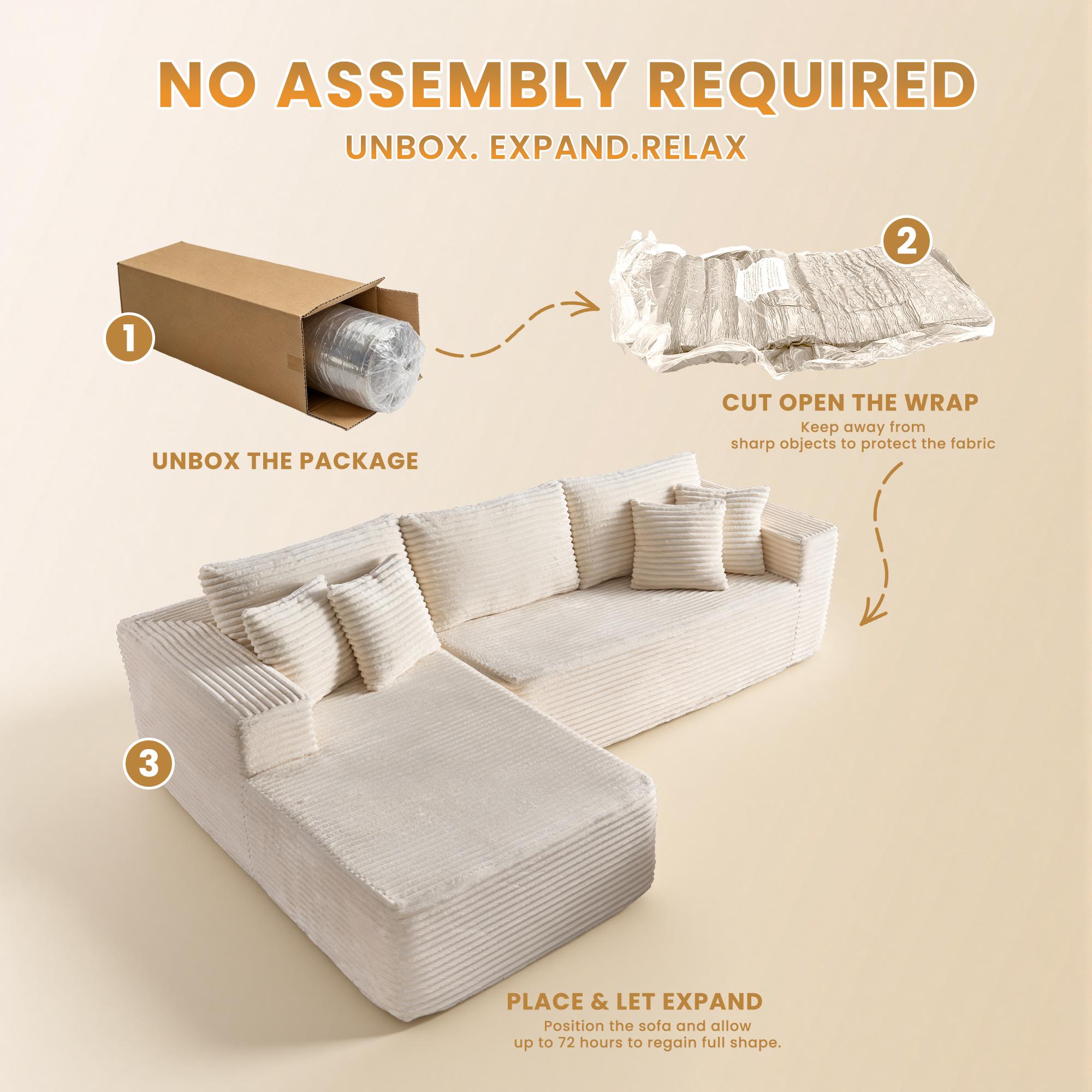 CAODOC 108“ Cloud Modular Sectional Couch with 1 Ottoman,Modern Minimalist Upholstered Couches, Comfort L Shaped Sofa for Living Room,Deep Seat Corner Couch,Free Combination,No Assembly Required