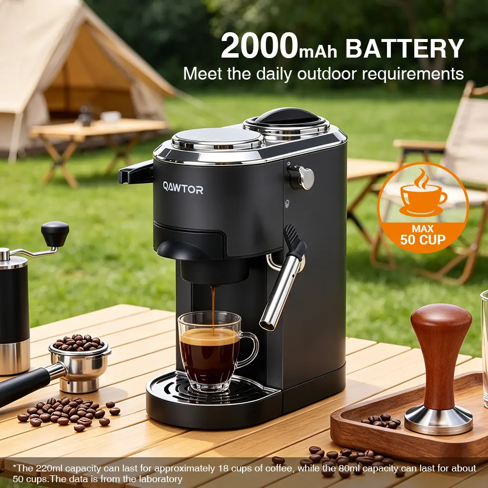 Qawtor Portable Espresso Machine, 20-Bar Rechargeable Coffee Maker with Milk Frother, Compatible with Capsules & Ground Coffee for Home, Office, RV and Camping