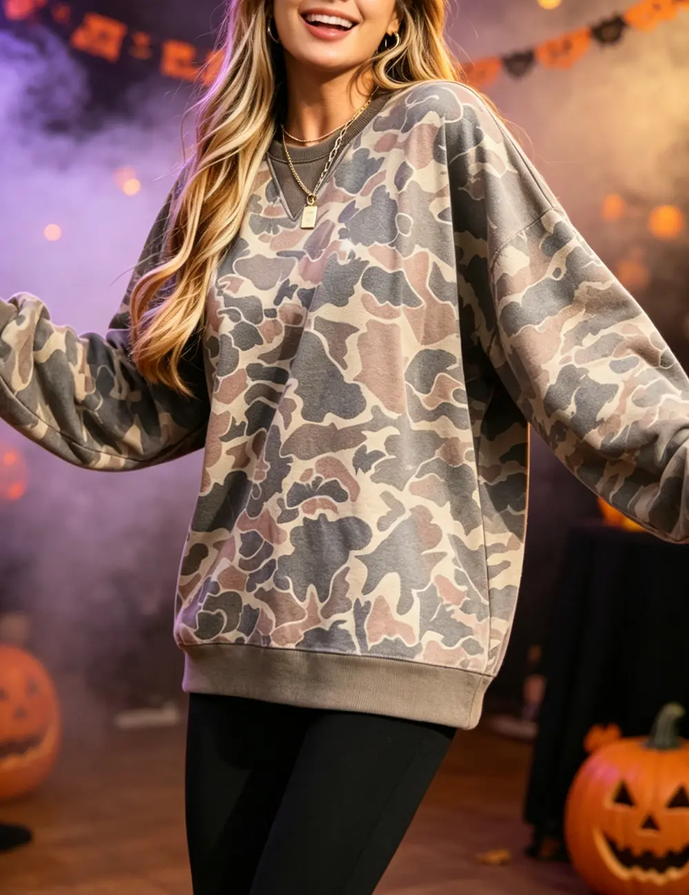 Camo Shirt Women, Ladies Camo Sweatshirt Top, Women Camo Shirt, Camouflage Outfits For Women, Crewneck Long Sleeve Pullover Halloween
