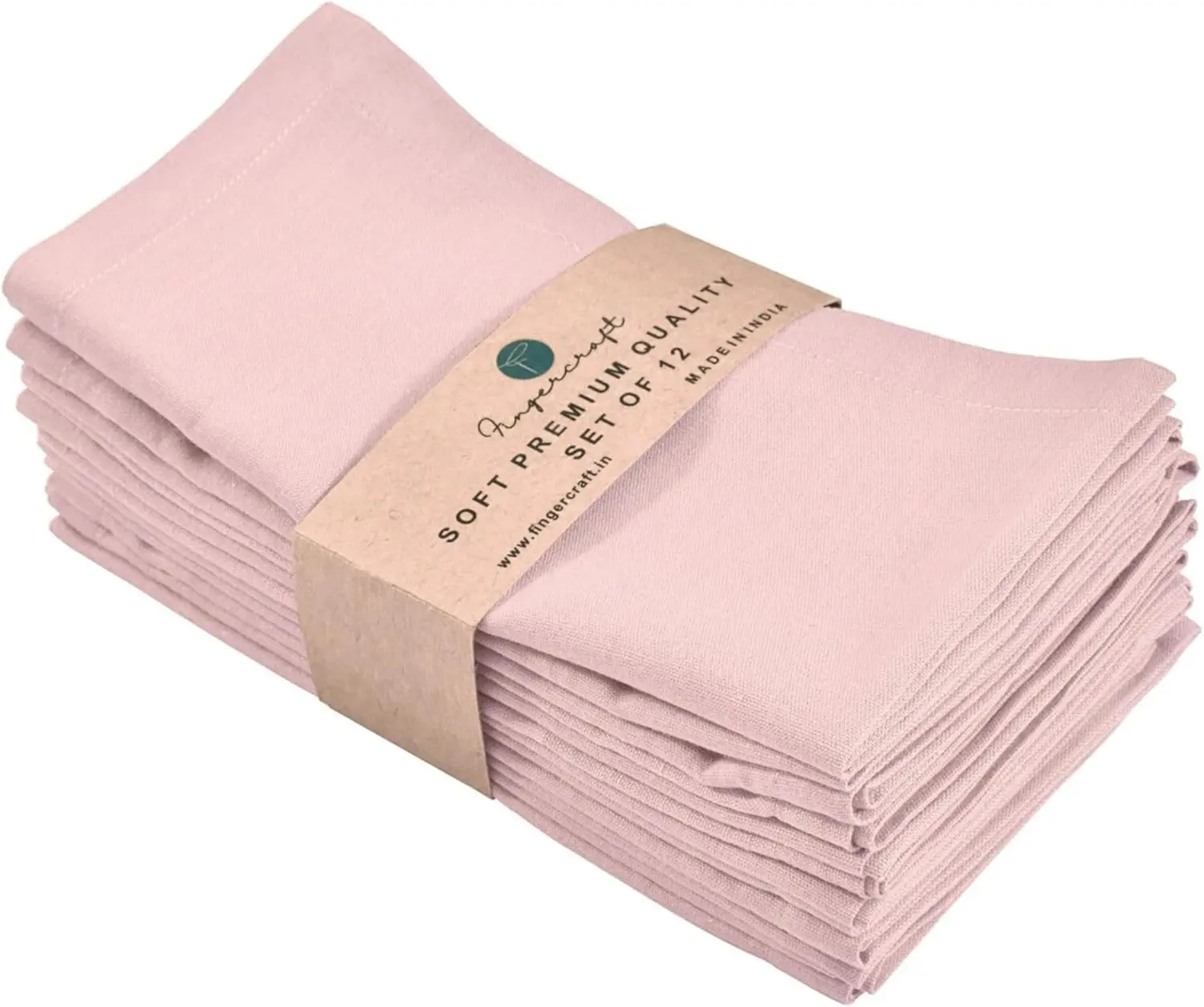 FINGERCRAFT Dinner Cloth Napkin Cotton Linen Blend 12 Pack Natural Premium Quality Mitered Corner Every Day Wedding Christmas Pre Shrunk & Good Absorbency 20x20 inch Pink
