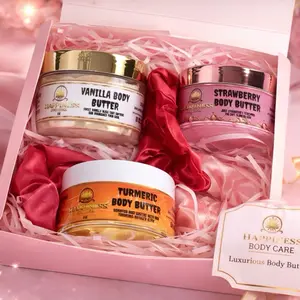 Happiness Body Butter Gift Set - Vanilla, Strawberry & Turmeric - Softening & Nourishing - 3 Pack 4 oz