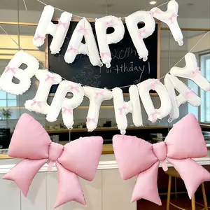 37-Piece Bow Happy Birthday Letter Balloons Set, Includes 13 16-Inch Letters, 2 Bow Balloons, Perfect for Parties and Events