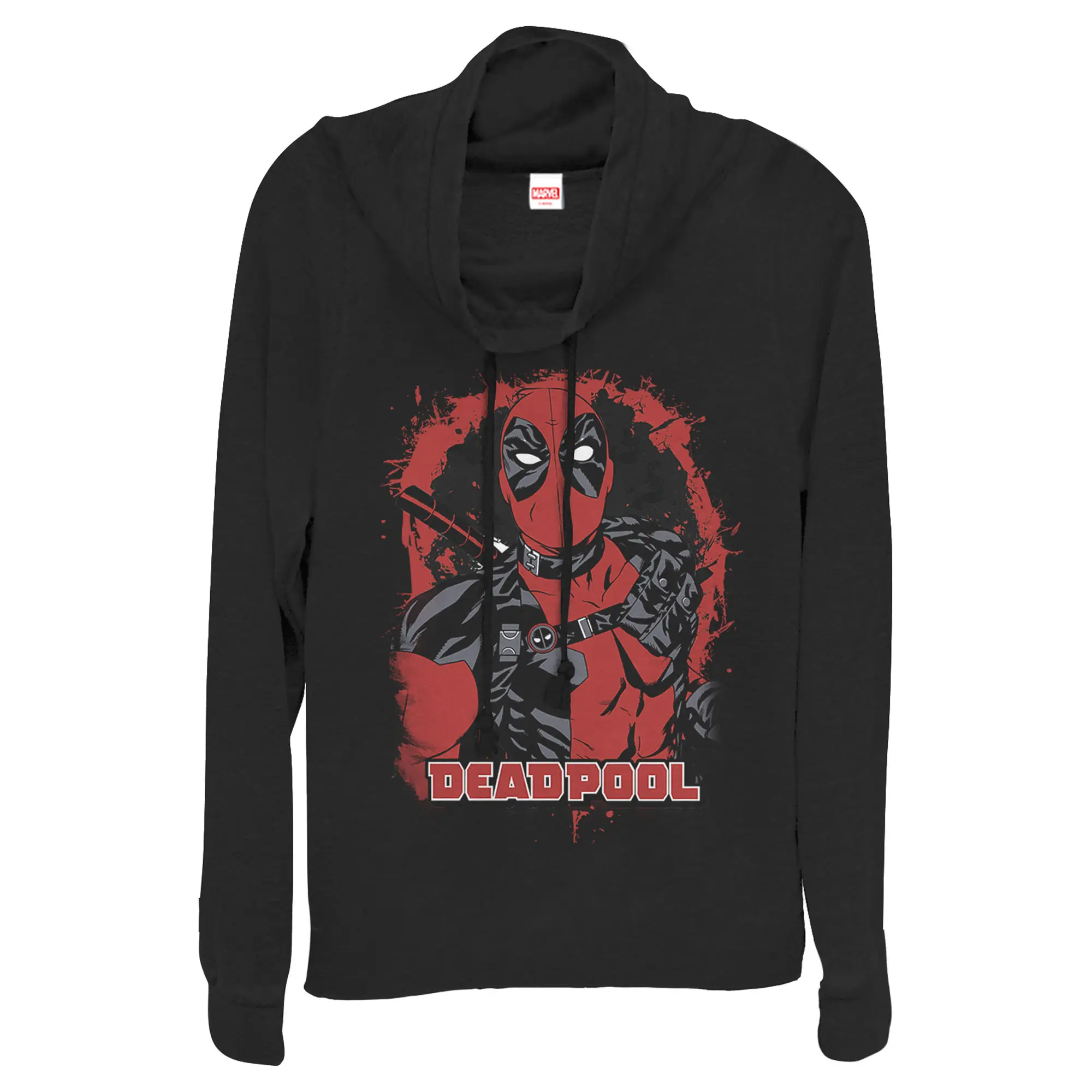 Junior's Marvel Deadpool Leather Paint Cowl Neck Sweatshirt