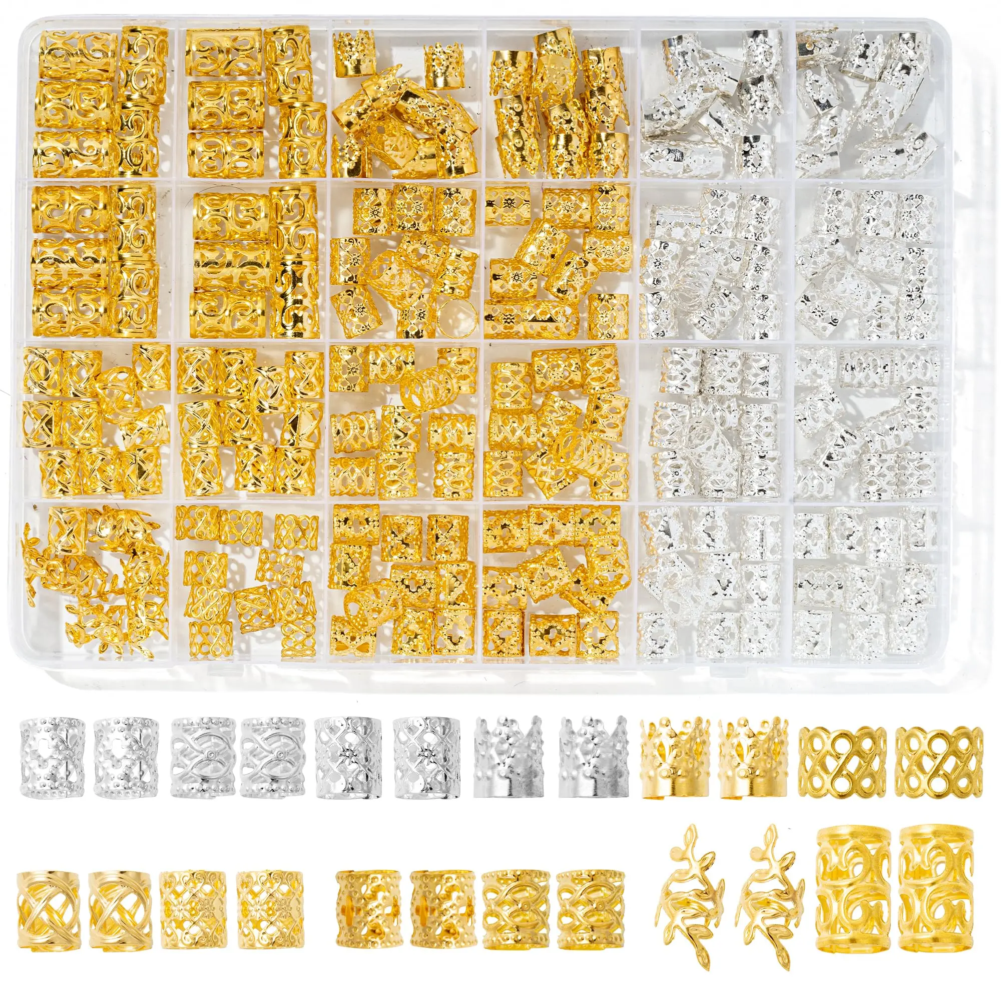 Hair Jewelry for Braids, 220 Pcs Gold & Silver Adjustable Metal Cuffs, Clips and Rings for Dreadlocks, 12 Styles Hair Accessories for Women, Hair Accessory