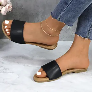 Women's Flat Sandals-Versatile Minimalist PU Leather Slide Sandals in a Spectrum of Colors - Ideal for Casual Summer Days-Outdoor Comfort BD