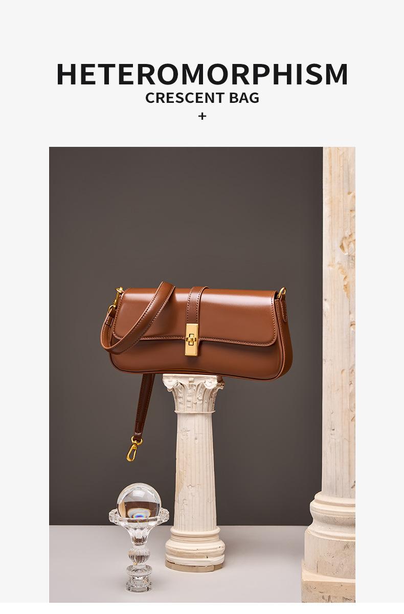 Women's Minimalist Shoulder Bag Smooth Faux Leather Underarm Purse with Metal Lock Versatile bag