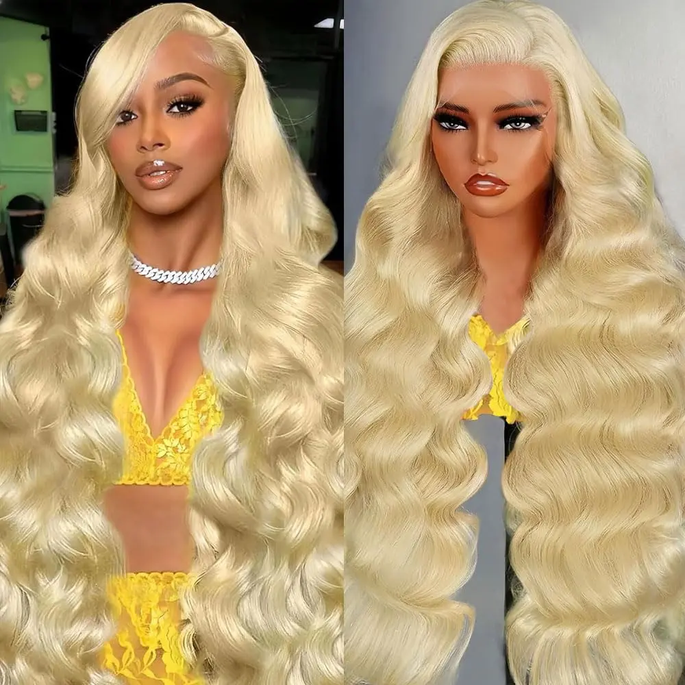 13x6 Lace Front Wig Human Hair 200 Density Body Wave Blonde Pre Plucked WAQI 13x6 Lace Front Wig Human Hair 200 Density 36 Inch Body  main image 3