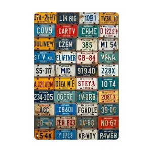 Vintage Aluminum International License Plates Collection - Wall Art for Home Office Cafe Bar and Garage Decor - Easy to Hang Holiday Seasonal Aluminum Decor