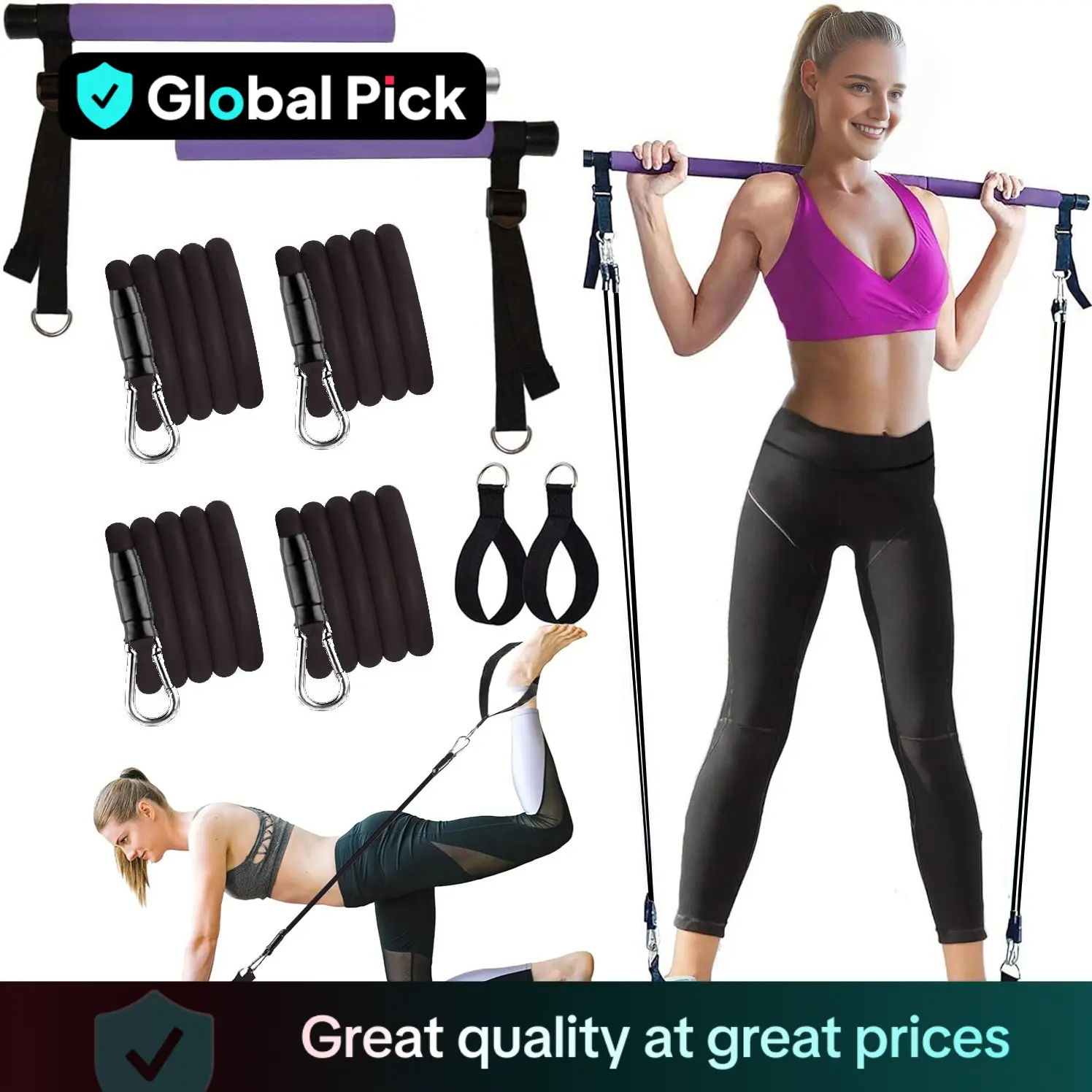 3 Sectional Pilates Bar with Stacking Resistance Band, 1 Set Pilates Bar Kit, Home Gym Equipment for Women & Men, Valentine's Day Gift