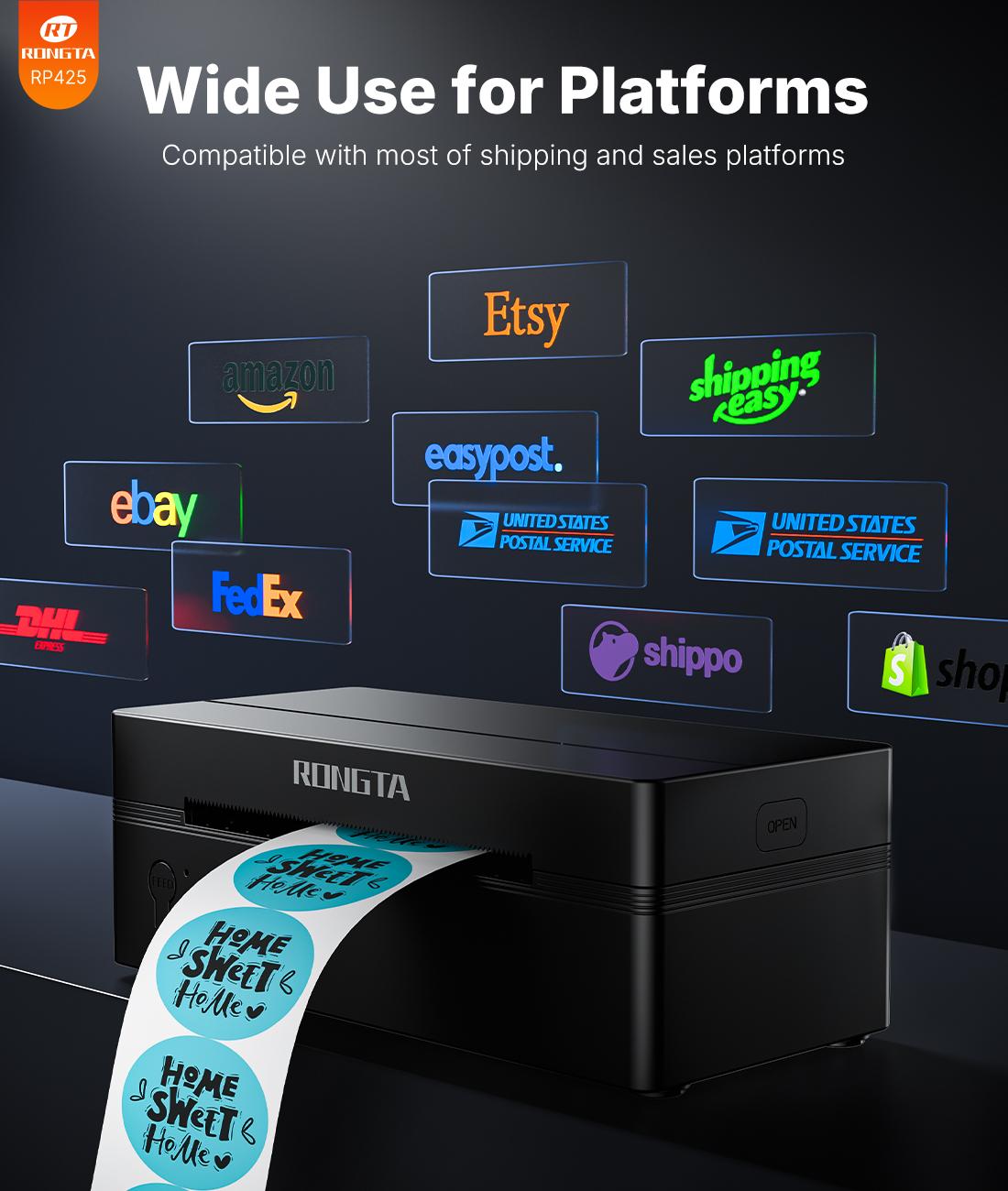 RT  Shipping Label Printer, Bluetooth Wireless Thermal Label Printer, Compatible with iOS, Android, Windows, Mac, Chromebook, Widely Used for Etsy, Ebay, Shopify, USPS Printing Machine