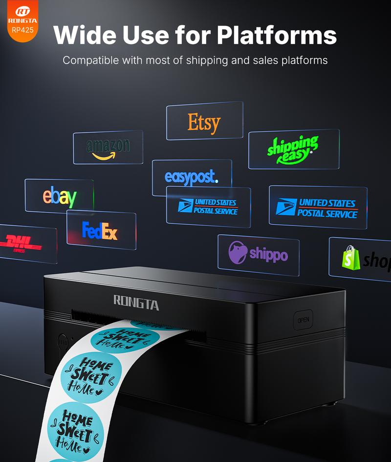 RT  Shipping Label Printer, Bluetooth Wireless Thermal Label Printer, Compatible with iOS, Android, Windows, Mac, Chromebook, Widely Used for Etsy, Ebay, Shopify, USPS