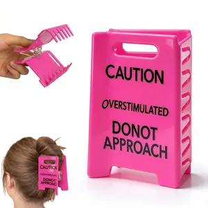Overstimulated Caution Sign Hair Claw Clip,Do Not Approach Sign Hair Claws Hair Clips,Funny Yellow Warning Hair Clip for Thick Hair,Funny Gag Gift for Women and Coworkers