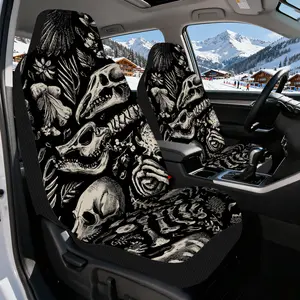 2pcs, Skulls and Flora Fusion Print Front Seat Covers, Car Seat Protectors, Helps Maintain Original Front Upholstery Condition, Quick to Remove and Wash for Clean Front Seats, Comfortable Upgrade for Driver and Passenger Daily Use