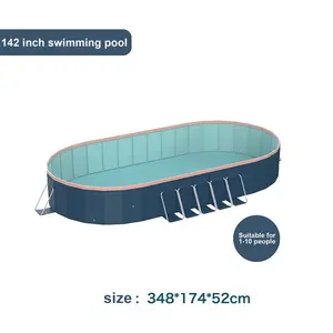 Above Ground Swimming Pool 12x8ft Oval| No Inflation Needed Heavy Duty PVC Family Pool| Quick Setup & Drain Dark Blue Garden Pool (3.65m x 2.5m) Foldable Multipurpose Outdoor Pool