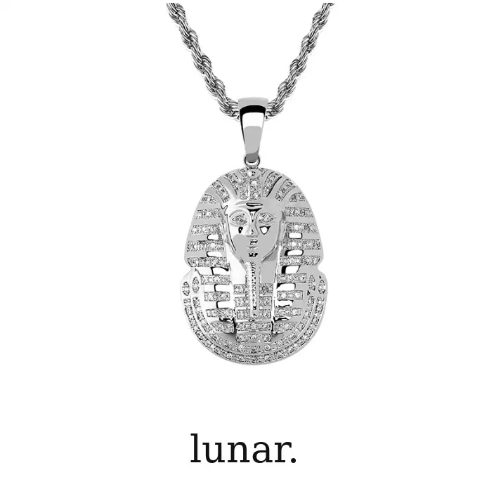 lunar Iced Pharaoh Pendant for Men, Gold Silver Tone Copper Base Pendant with Full Zircon Stone Inlay, Hip Hop Jewelry