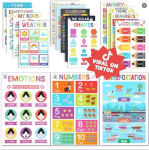 Toddler Learning Posters 1-3, Set of 18 Educational Posters for Kids with Dry-Erase Feature, Waterproof & Reusable Educational Charts for Preschool, Kindergarten, 11x16.5 Inch (01)