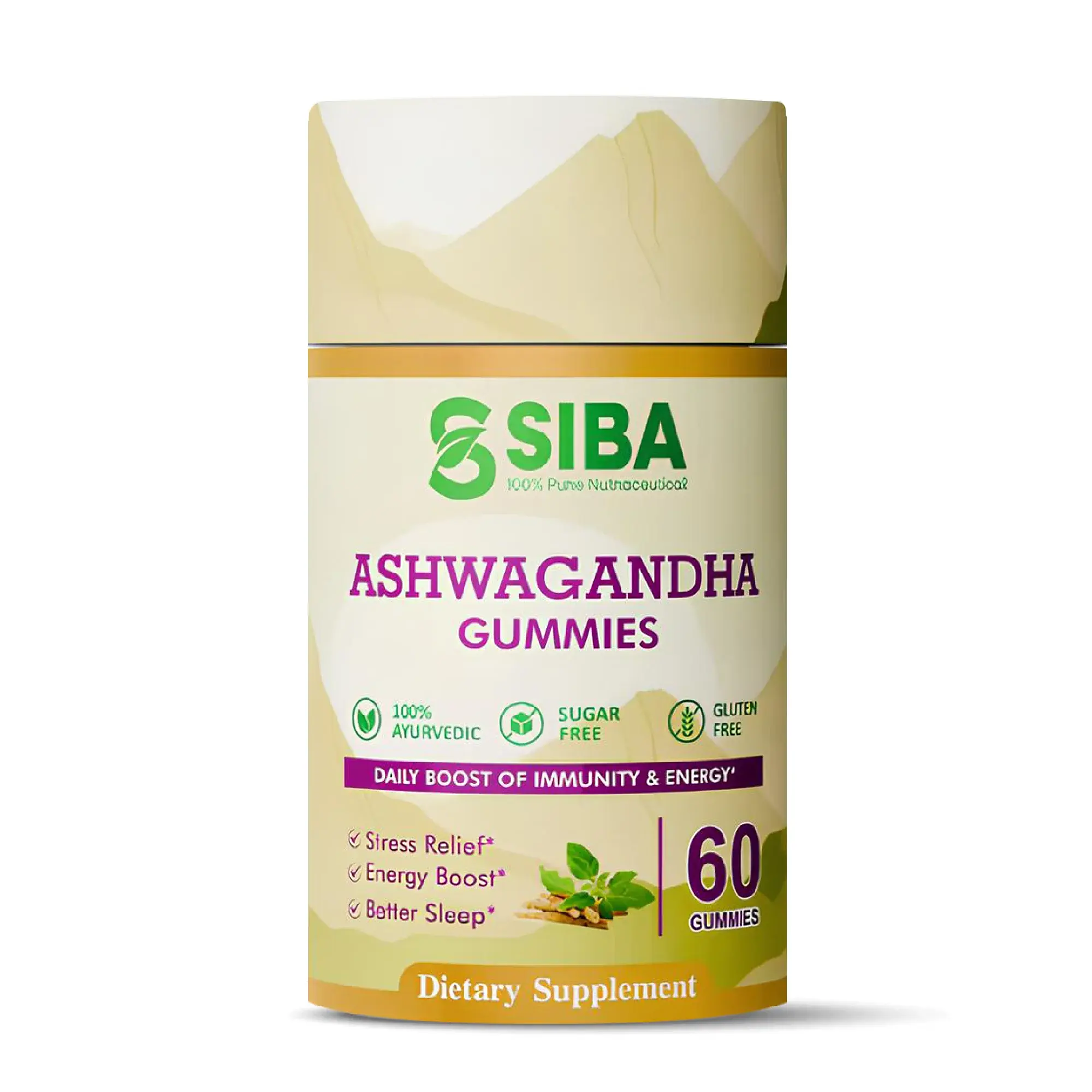 SIBA Ashwagandha Gummies - Maternity Vitamins & Supplements, Plant-Based Stress Reliever, Slight Bitter & Earth Flavor, Vegan, Non-GMO Daily Wellness Support, sa-07, no