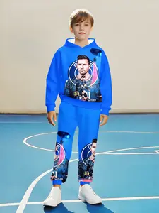 Boys Football Theme Hoodie and Jogger Set, Casual Youth Clothing, Outdoor Fashion, Comfortable Fabric, Elastic Pants, Boys Sweatshirt Set