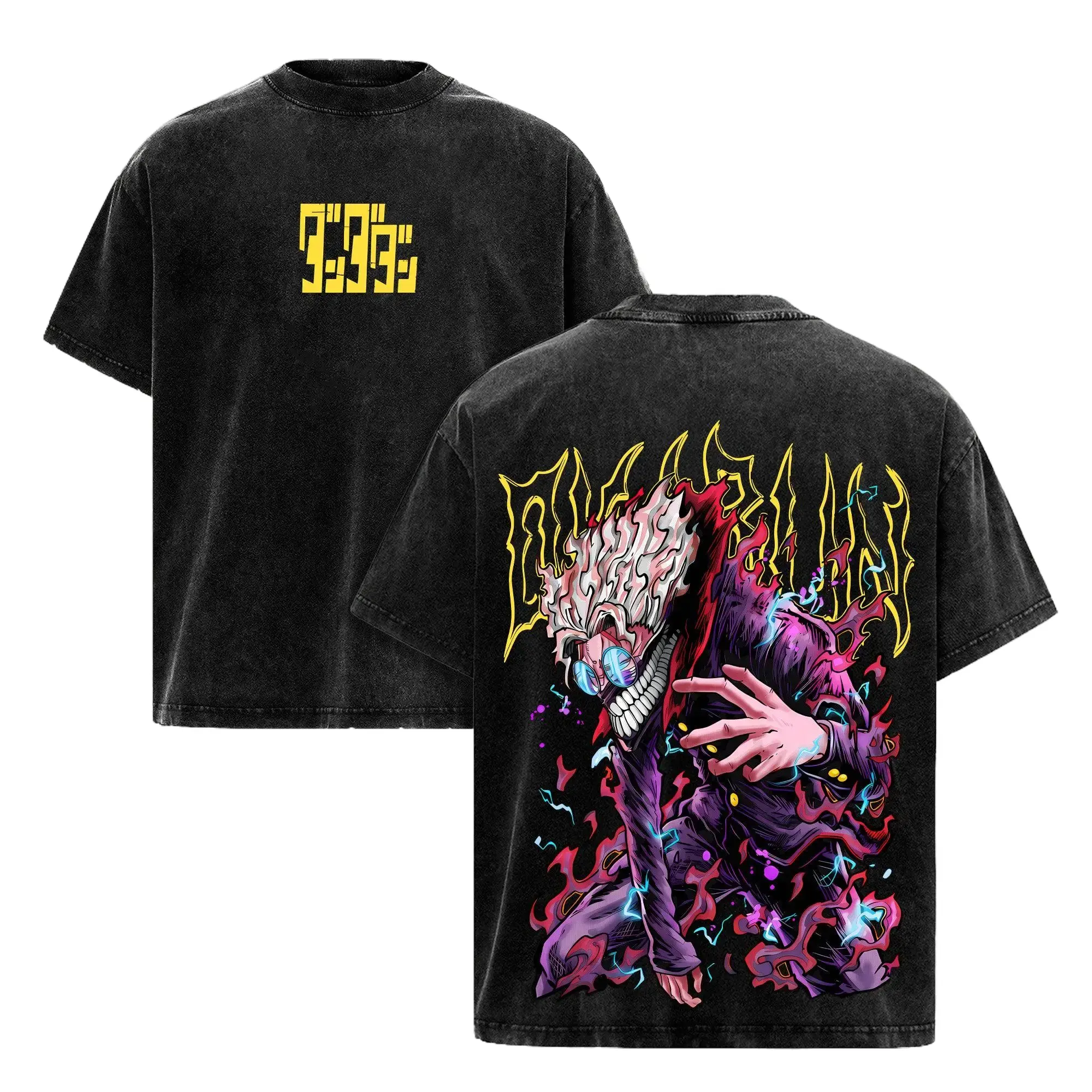 Vintage Acid Wash Anime Graphic T-Shirt Oversized Streetwear Tee for Men Women Dandadan Okarun Yokai Manga Merch Retro Washed Heavyweight Cotton Top Casual Y2K Fashion Everyday Wear Gift for Anime Lovers Otaku Japanese Trendy Clothes Tee Top