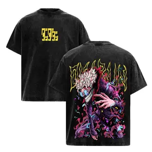 Vintage Acid Wash Anime Graphic T-Shirt Oversized Streetwear Tee for Men Women Dandadan Okarun Yokai Manga Merch Retro Washed Heavyweight Cotton Top Casual Y2K Fashion Everyday Wear Gift for Anime Lovers Otaku Japanese Trendy Clothes Tee Top