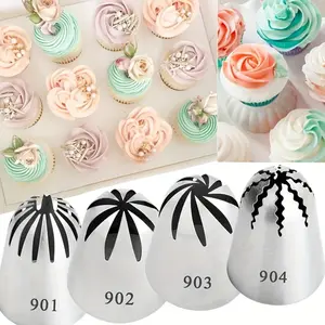 4pcs Extra Large Stainless Steel Decorating Nozzles Set - 901, 902, 903, 904 Cake & Cupcake Decorating Tools for Cream, Cookies & Baking Pans, Cake Decorating Kit