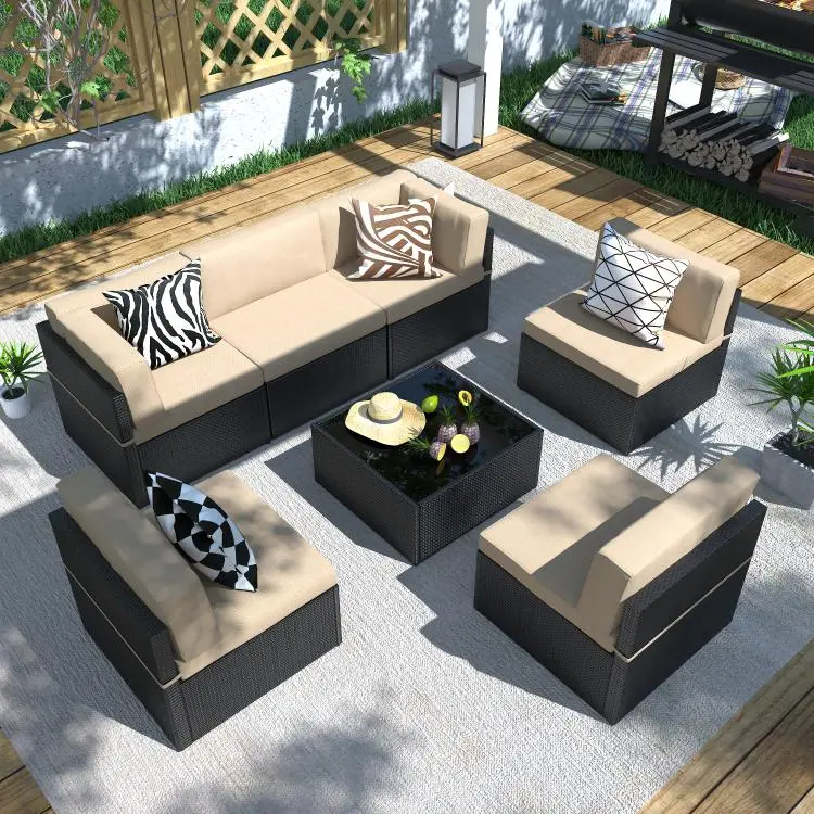 [2/3 packages shipping] AECOJOY 7 Pieces Outdoor Patio Furniture Set, Outdoor Sectional Conversation Furniture Chair with Coffee Table,Patio Sectional for Garden,Backyard