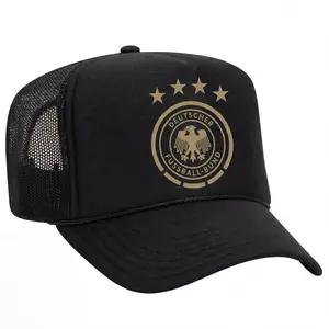 Ger Trucker Hat, WC2026 ,Black Mesh Trucker Cap with Gold Graphic 4-Star Crest Logo, Comfortable Casual Everyday Hat for Soccer Fans