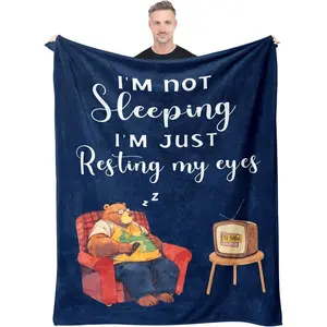 Quilazy Birthday Gifts for Men, Funny Gag Gifts for Men/Him/Dad/Husband/Grandpa, Cool Valentine Day/Father Day/Anniversary Retirement Present, I'm Not Sleeping I'm Just Resting My Eyes Blanket 60"X50"