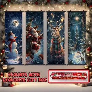 4-Piece Christmas Wall Art Set, Santa Claus Themed Posters, Modern Home Decor, Waterproof HD Prints, Gift Box Packaging
