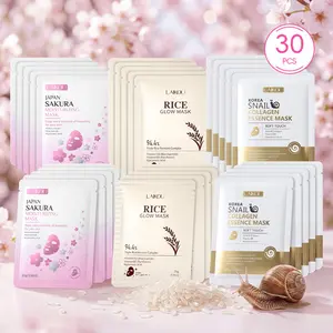 LAIKOU 30-Pack Assorted Face Mask Set | Sakura, Milk, Rice, Vitamin C & Snail Extract, Hydrating Brightening Nourishing for Glowing Skin